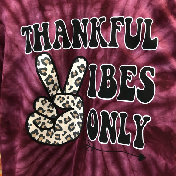 Burgundy Tie Dyed Thankful Vibes Only Tee - Picture 8 of 8